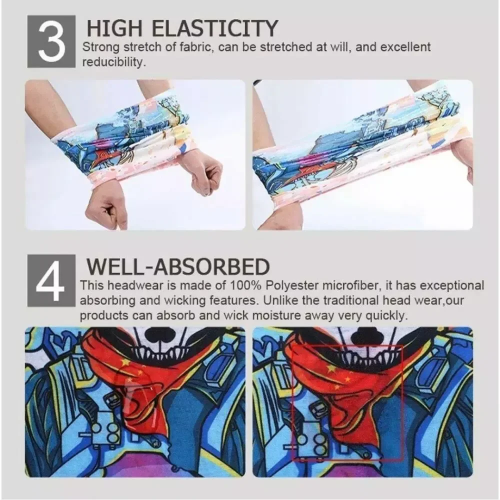 Bandana Neck Gaiter Skull Face Mask Bandanas Tube Breathable Rave Face Scarf US